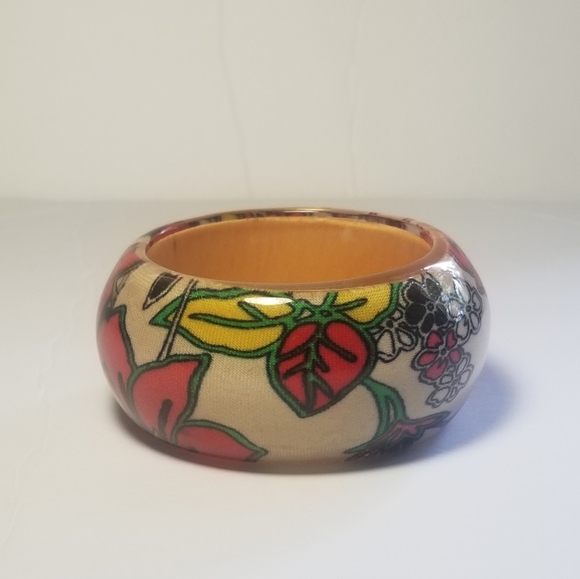 VINTAGE RETRO FLORAL CHUNKY BOHO BANGLE BRACELET - Picture 4 of 7